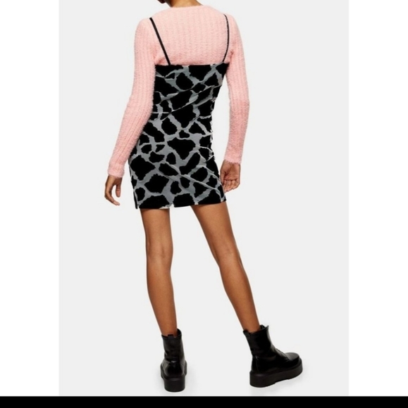 TOPSHOP Giraffe Mesh Minidress In Black Multi - Picture 3 of 4